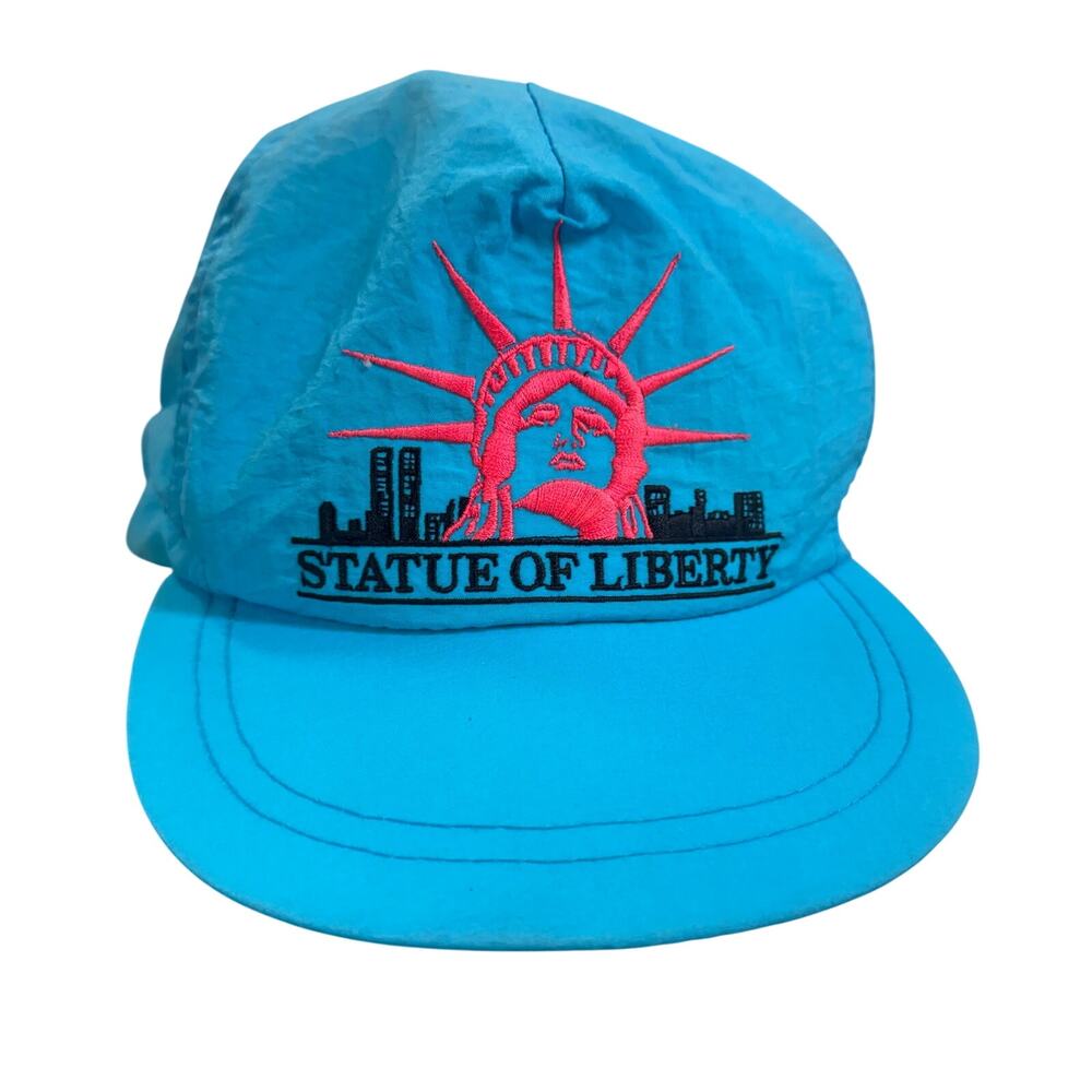 Vintage Statue of Liberty New York Souvenir Snapback Hat Cap Blue Embroidered